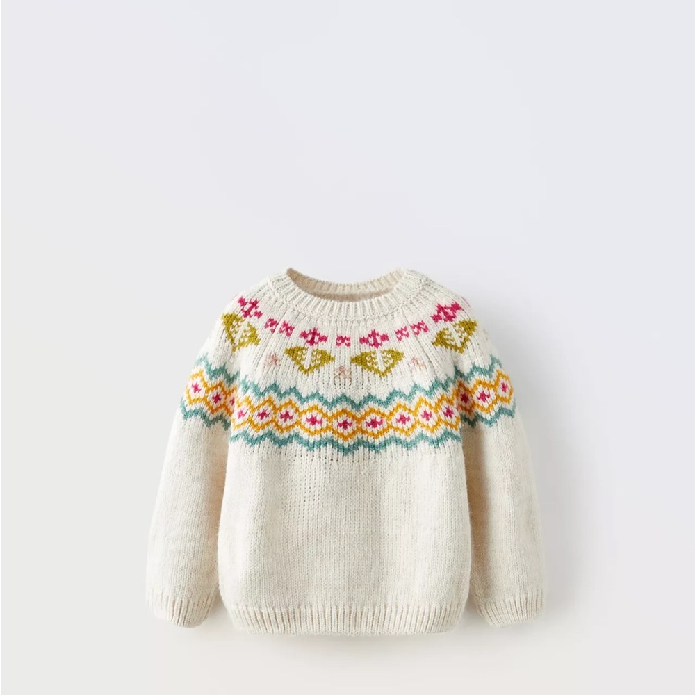Zara Cream Sweater with Colorful Patterns